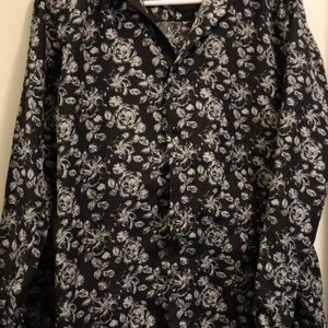 Silver Stone Modern Fit Long Sleeve Floral Shirt – Black & White